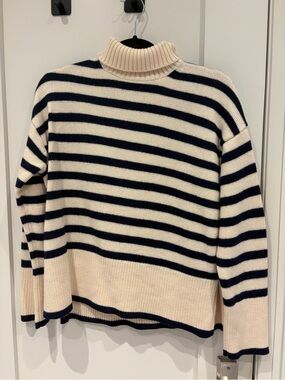 Babaton Cream & Navy Striped Turtleneck Sweater